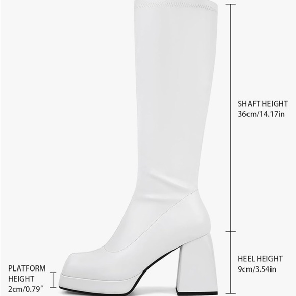 White GOGO Boots - Leather Platform Boots - Square Toe Chunky Block Heeled Boots - Picture 2 of 3